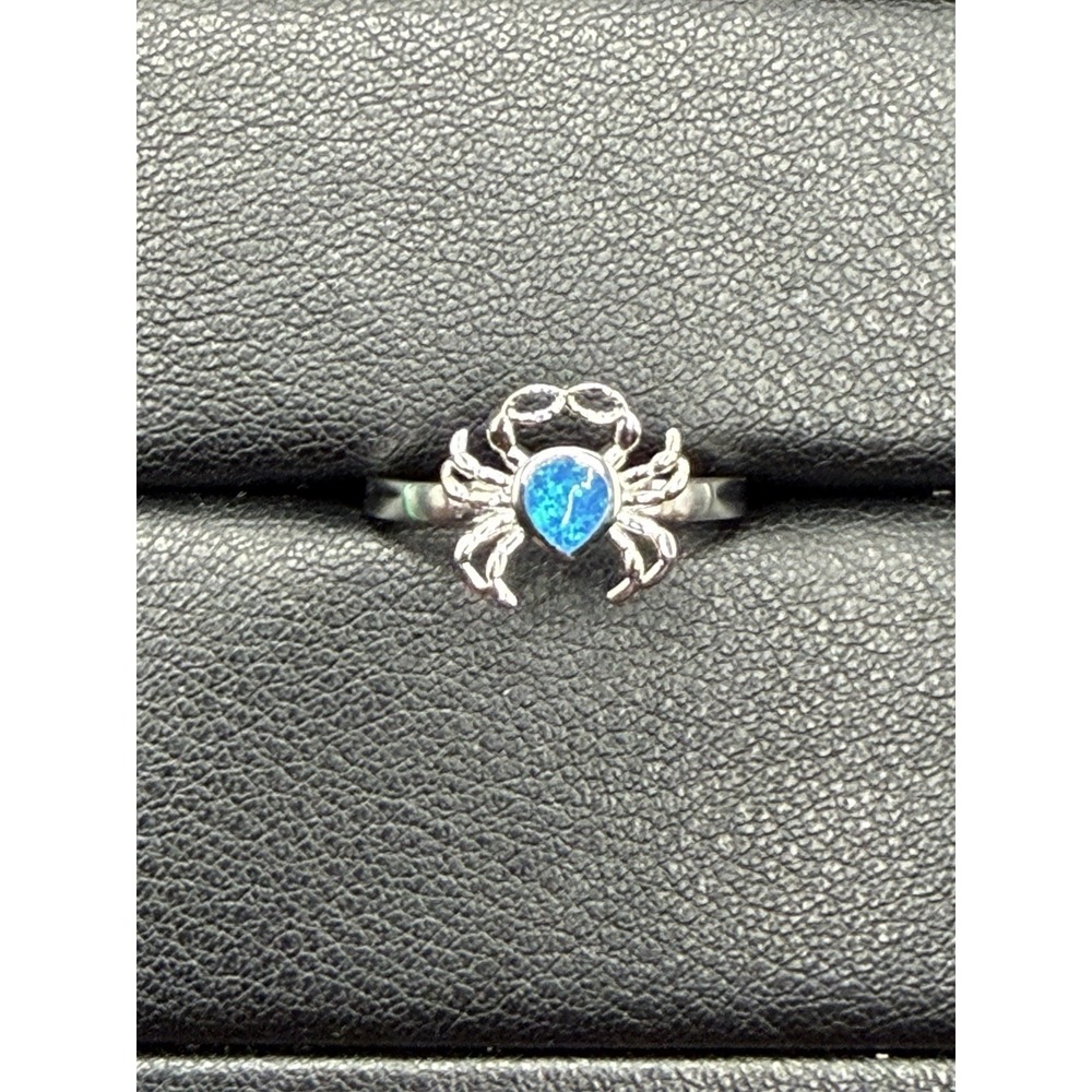 New Condition Sterling Silver Lab Blue Opal Crab Ring Size 7 J23